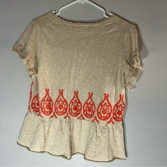 Moth Anthropologie Fanning Flames Short Sleeve Embroidered Sweater Top - Picture 8 of 9